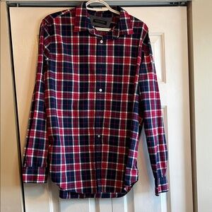 Banana Republic Navy and Red Plaid Button-Down Shirt - Camden Fit